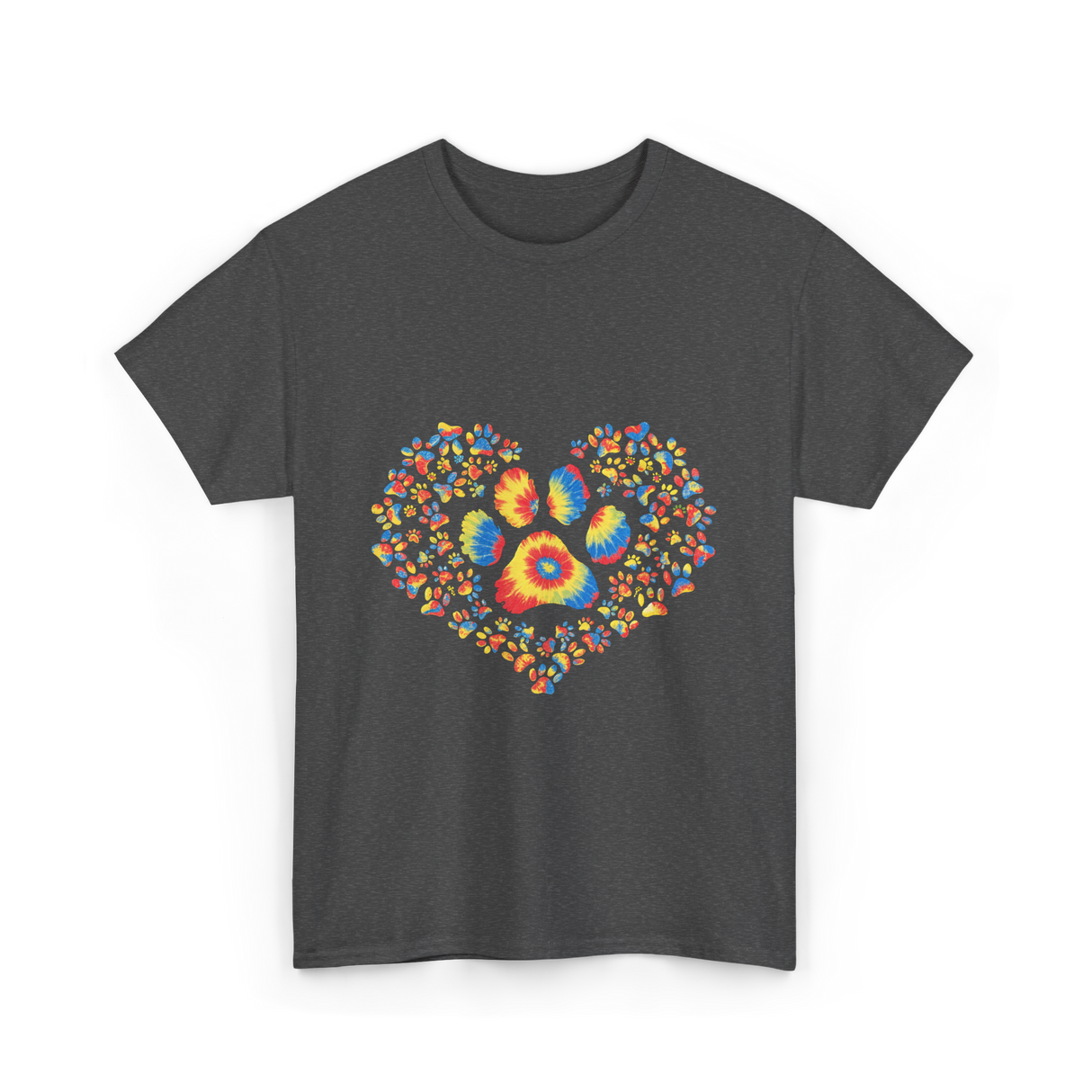 Colorful Paw Print Love T-Shirt - Dark Heather