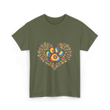 Colorful Paw Print Love T-Shirt - Military Green