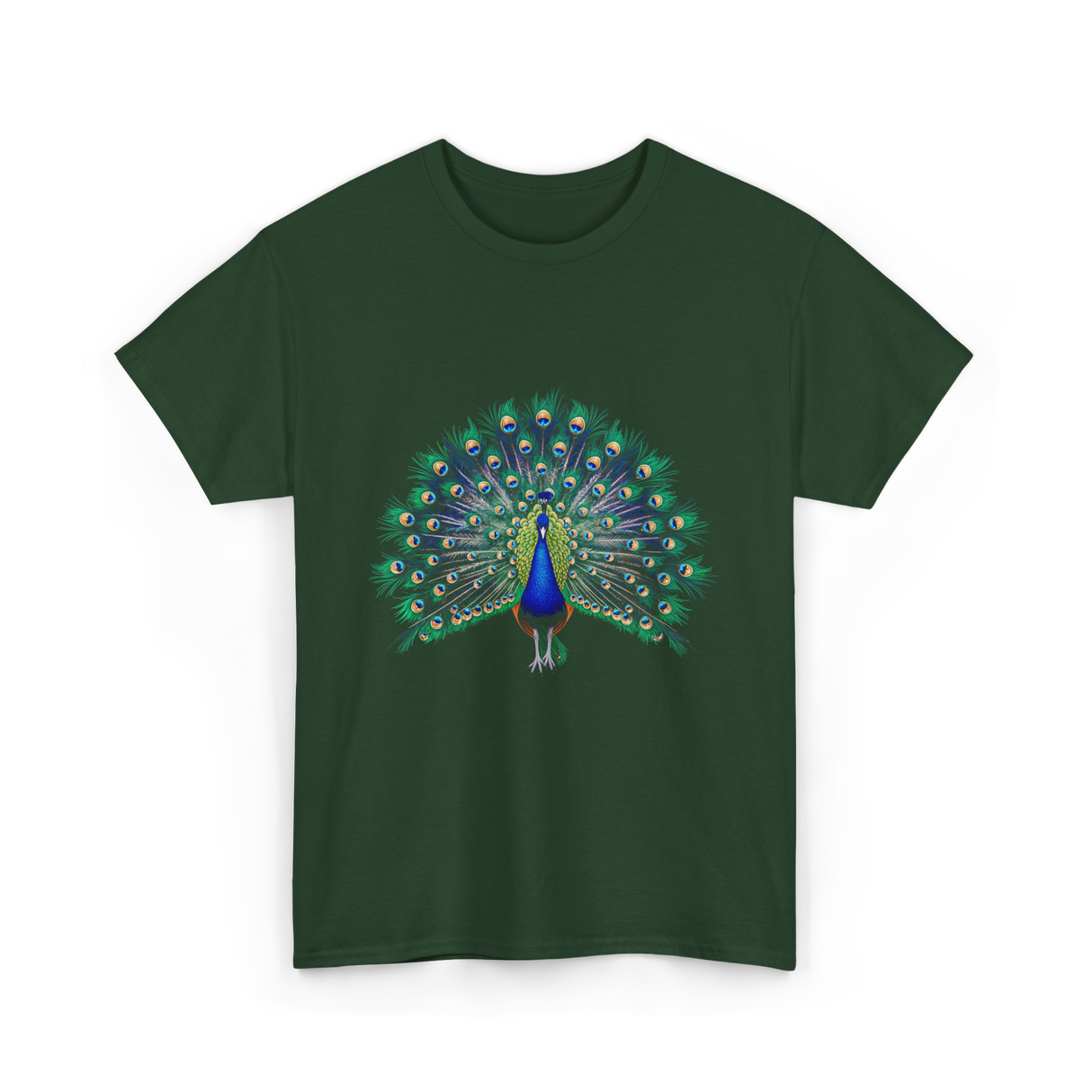 Colorful Peacock Feathers Nature T-Shirt - Forest Green