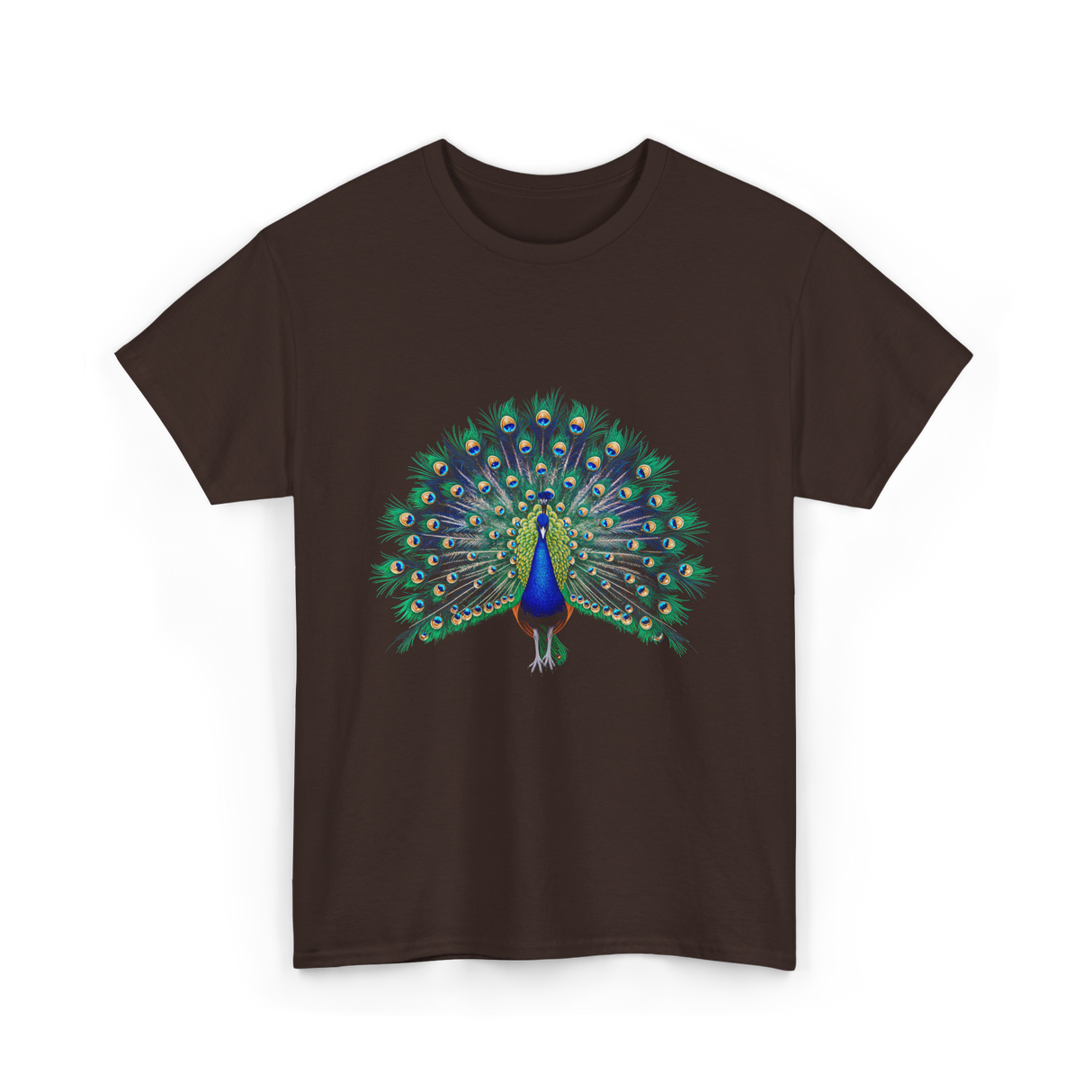 Colorful Peacock Feathers Nature T-Shirt - Dark Chocolate