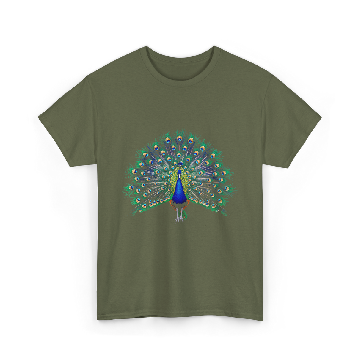 Colorful Peacock Feathers Nature T-Shirt - Military Green