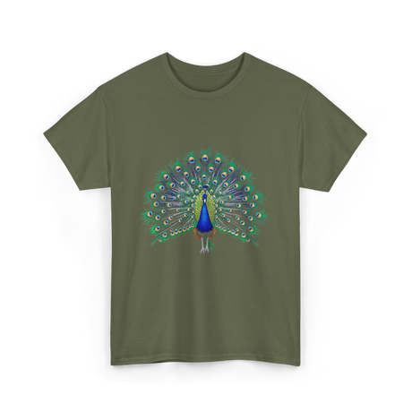 Colorful Peacock Feathers Nature T-Shirt - Military Green