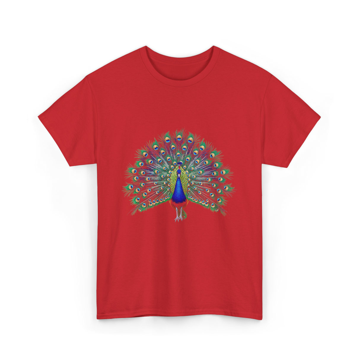 Colorful Peacock Feathers Nature T-Shirt - Red