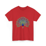 Colorful Peacock Feathers Nature T-Shirt - Red