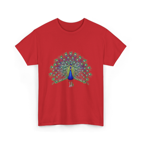 Colorful Peacock Feathers Nature T-Shirt - Red