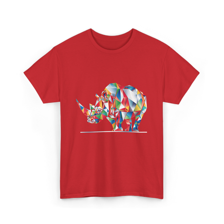 Colorful Rhinoceros Animal Art T-Shirt - Red