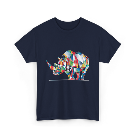 Colorful Rhinoceros Animal Art T-Shirt - Navy