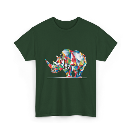 Colorful Rhinoceros Animal Art T-Shirt - Forest Green