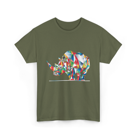 Colorful Rhinoceros Animal Art T-Shirt - Military Green