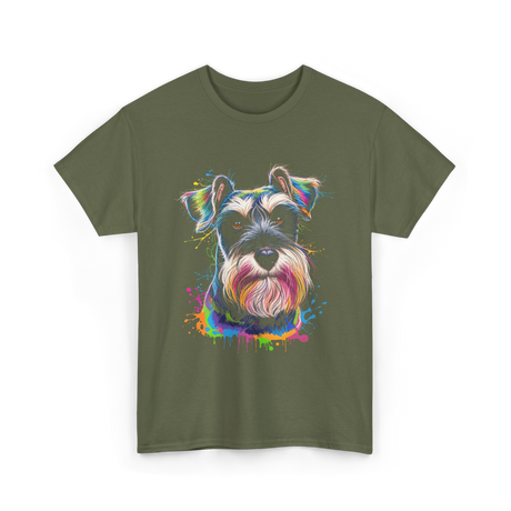 Colorful Schnauzer Dog Art Schnauzer T-Shirt - Military Green