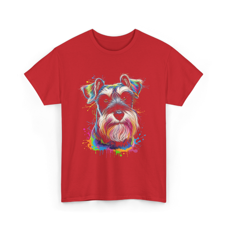 Colorful Schnauzer Dog Art Schnauzer T-Shirt - Red