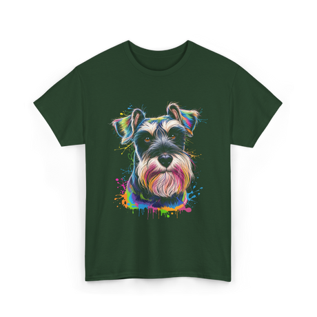 Colorful Schnauzer Dog Art Schnauzer T-Shirt - Forest Green