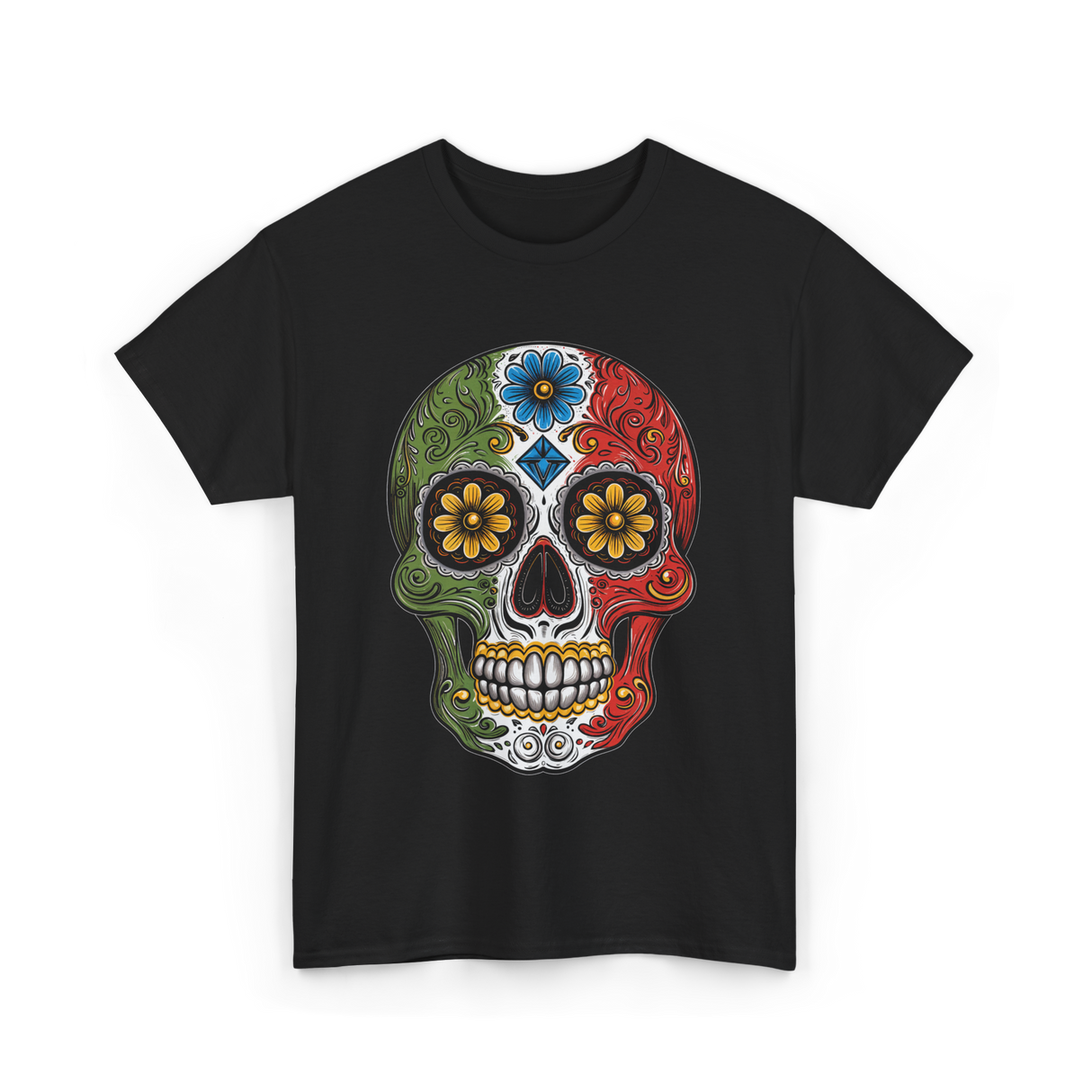 Skull Mexican Dia De Los Muertos T-Shirt - Black