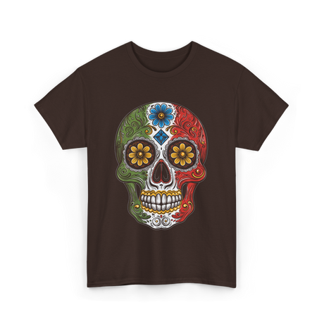 Skull Mexican Dia De Los Muertos T-Shirt - Dark Chocolate