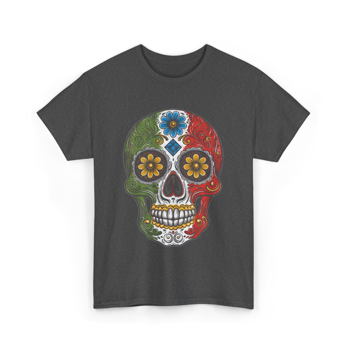 Skull Mexican Dia De Los Muertos T-Shirt - Dark Heather