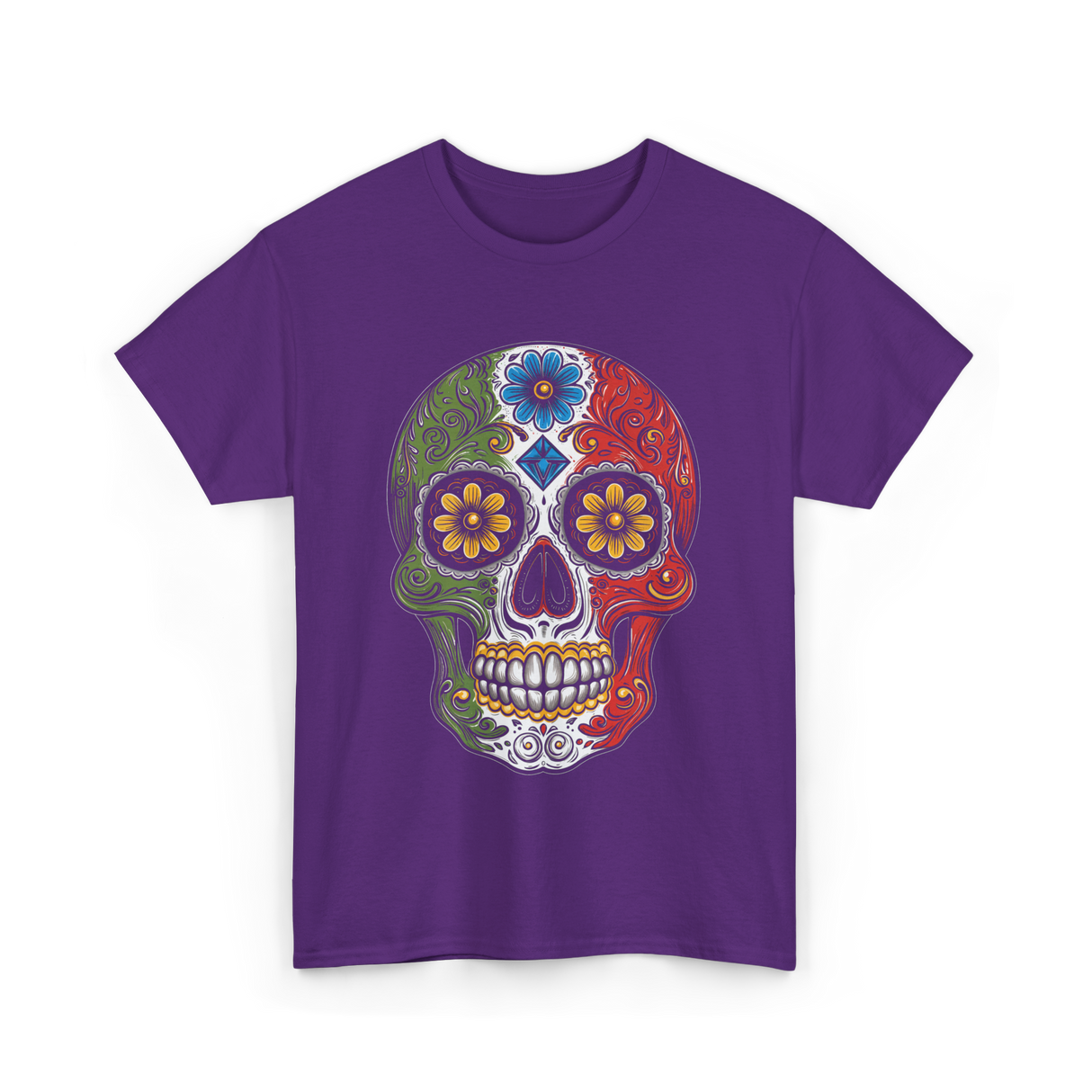 Skull Mexican Dia De Los Muertos T-Shirt - Purple