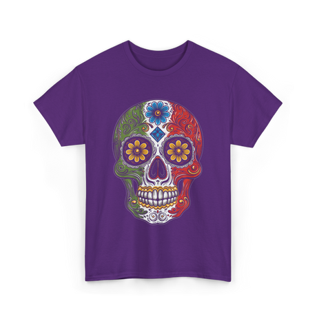 Skull Mexican Dia De Los Muertos T-Shirt - Purple