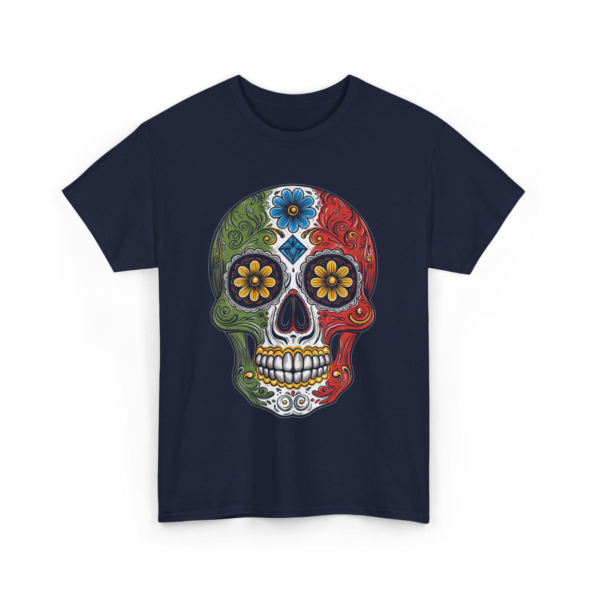 Skull Mexican Dia De Los Muertos T-Shirt - Navy