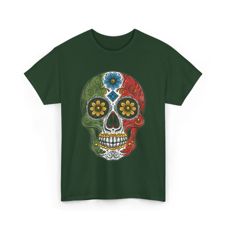 Skull Mexican Dia De Los Muertos T-Shirt - Forest Green