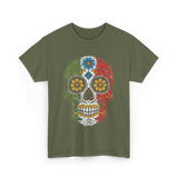 Skull Mexican Dia De Los Muertos T-Shirt - Military Green