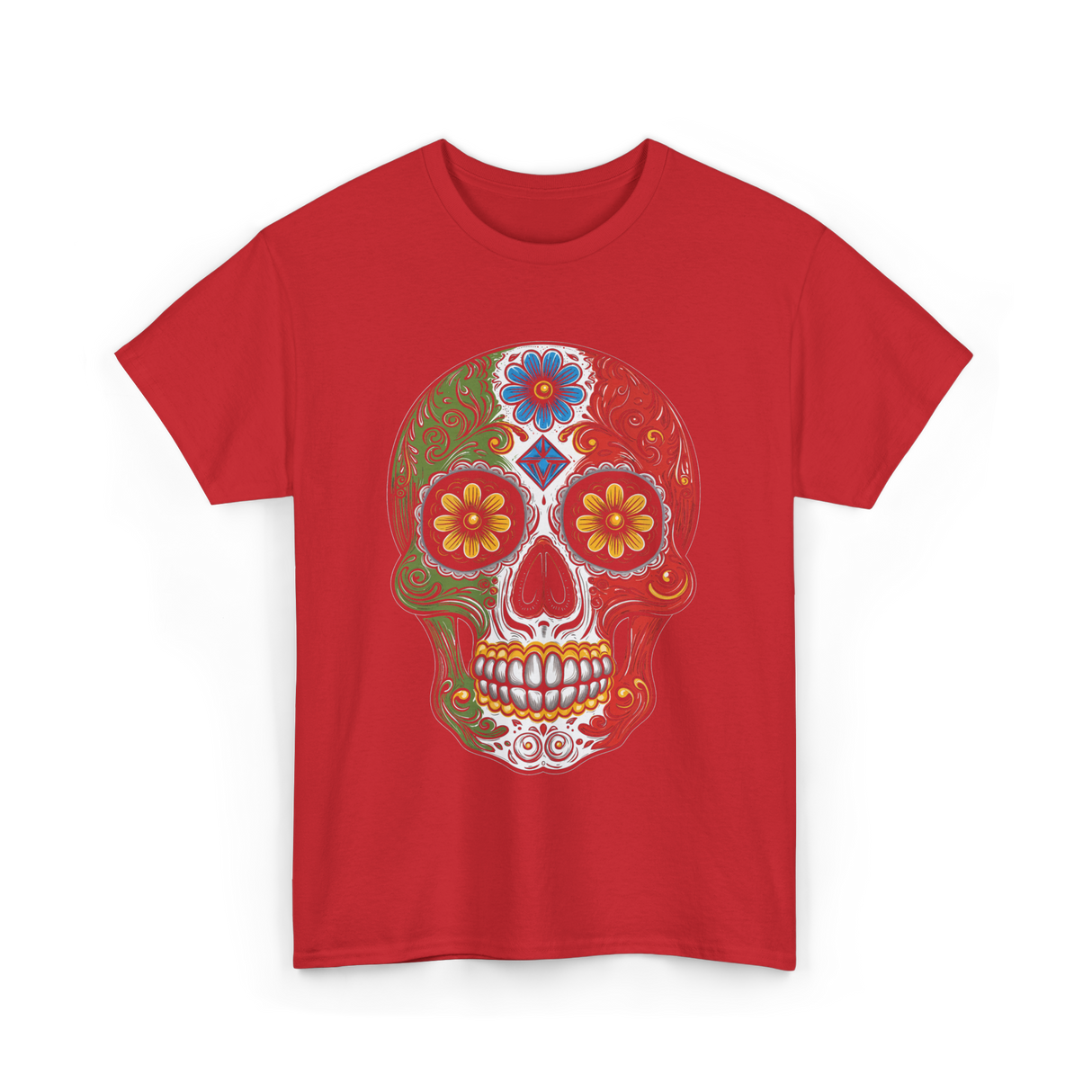 Skull Mexican Dia De Los Muertos T-Shirt - Red