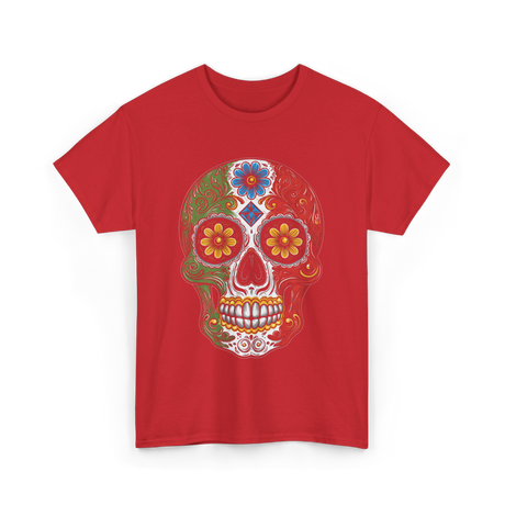 Skull Mexican Dia De Los Muertos T-Shirt - Red