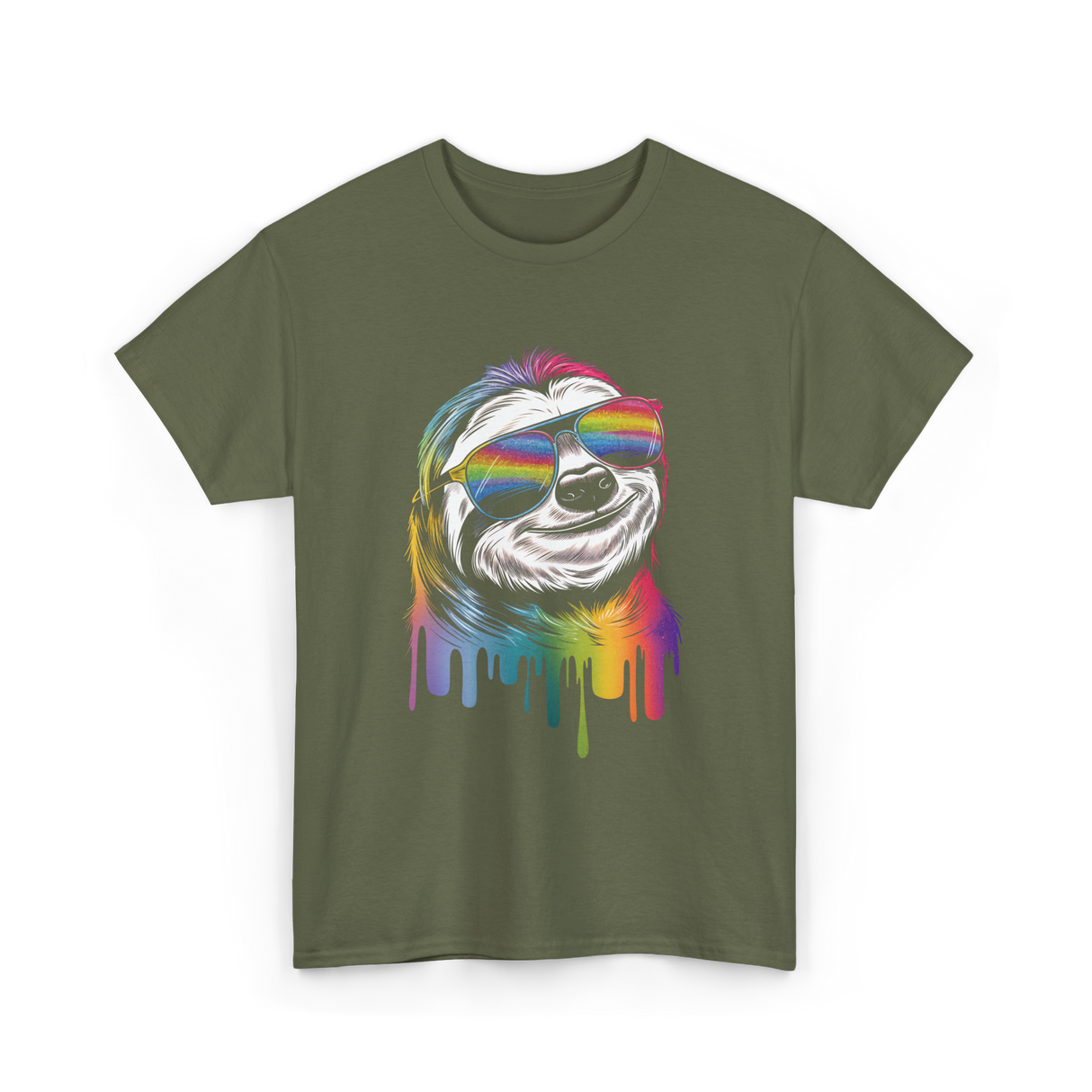 Colorful Sloth Sloth Lover T-Shirt - Military Green