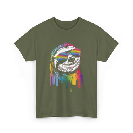 Colorful Sloth Sloth Lover T-Shirt - Military Green