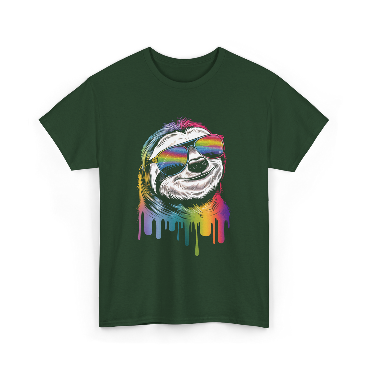 Colorful Sloth Sloth Lover T-Shirt - Forest Green