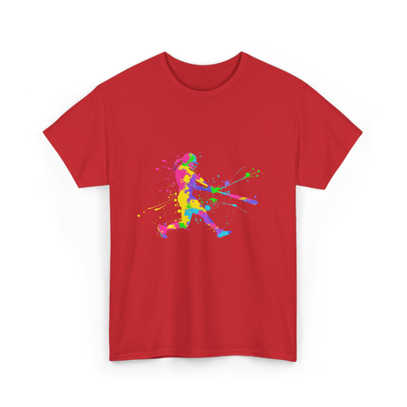 Colorful Softball Player Softball T-Shirt - Red