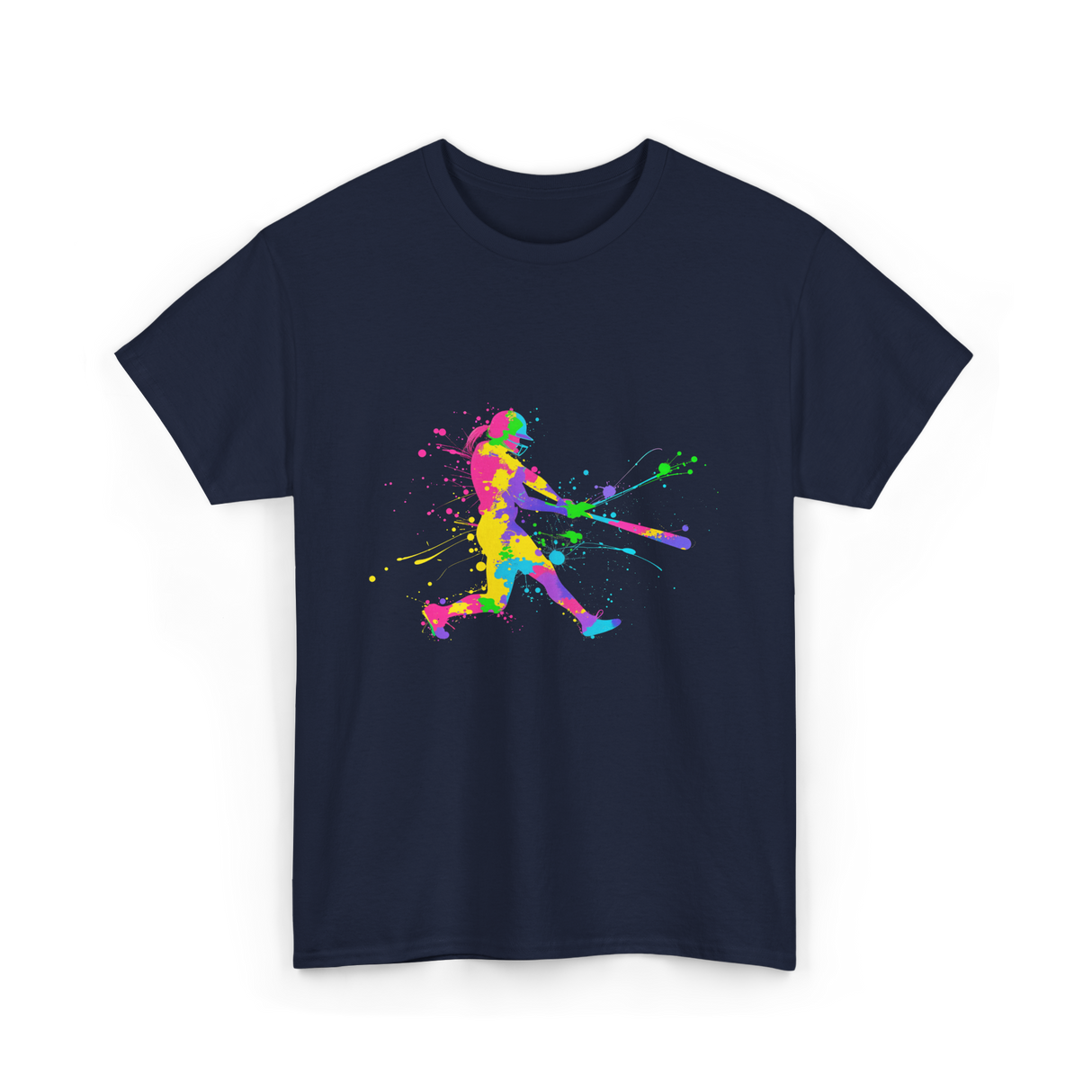 Colorful Softball Player Softball T-Shirt - Navy