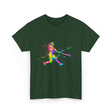 Colorful Softball Player Softball T-Shirt - Forest Green