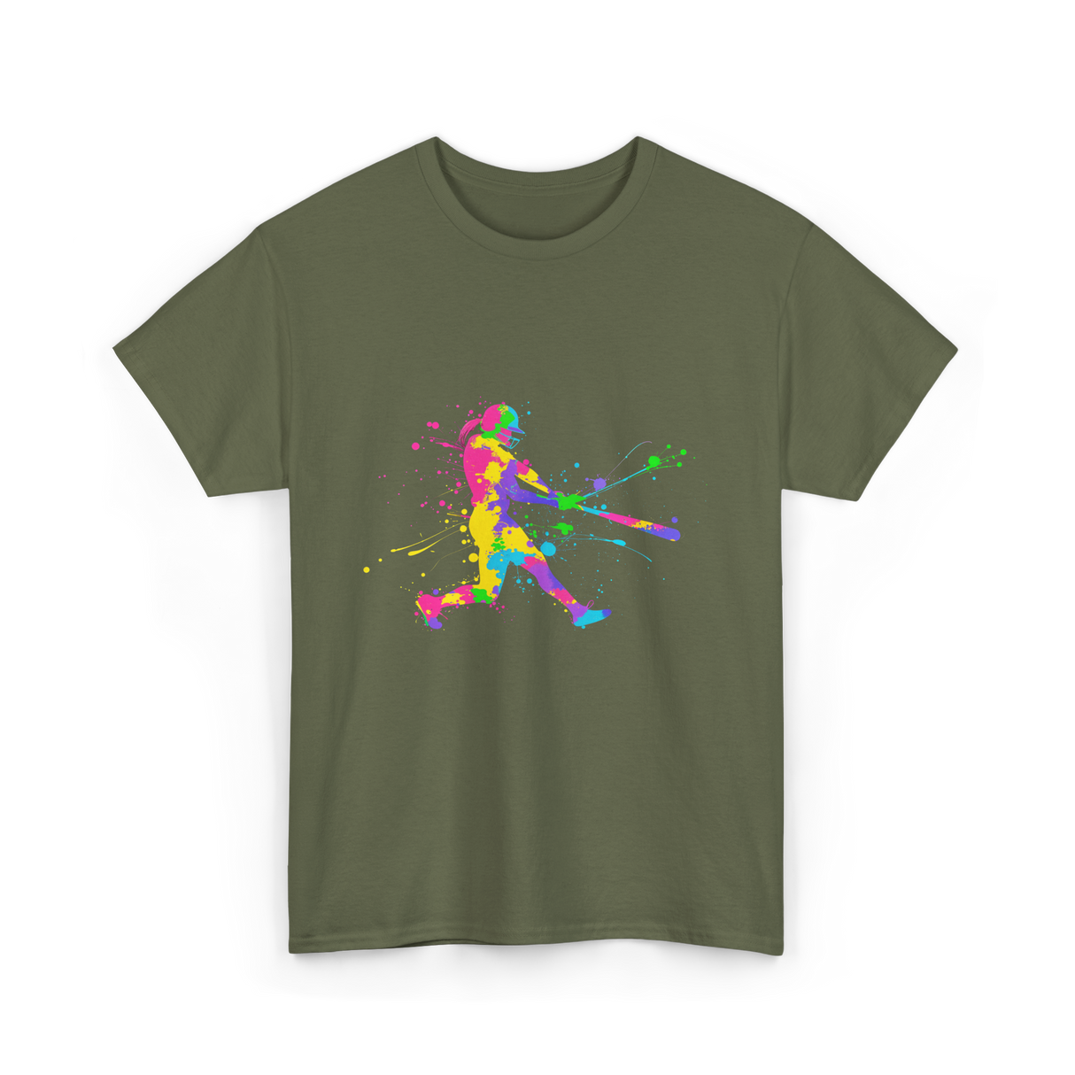 Colorful Softball Player Softball T-Shirt - Military Green