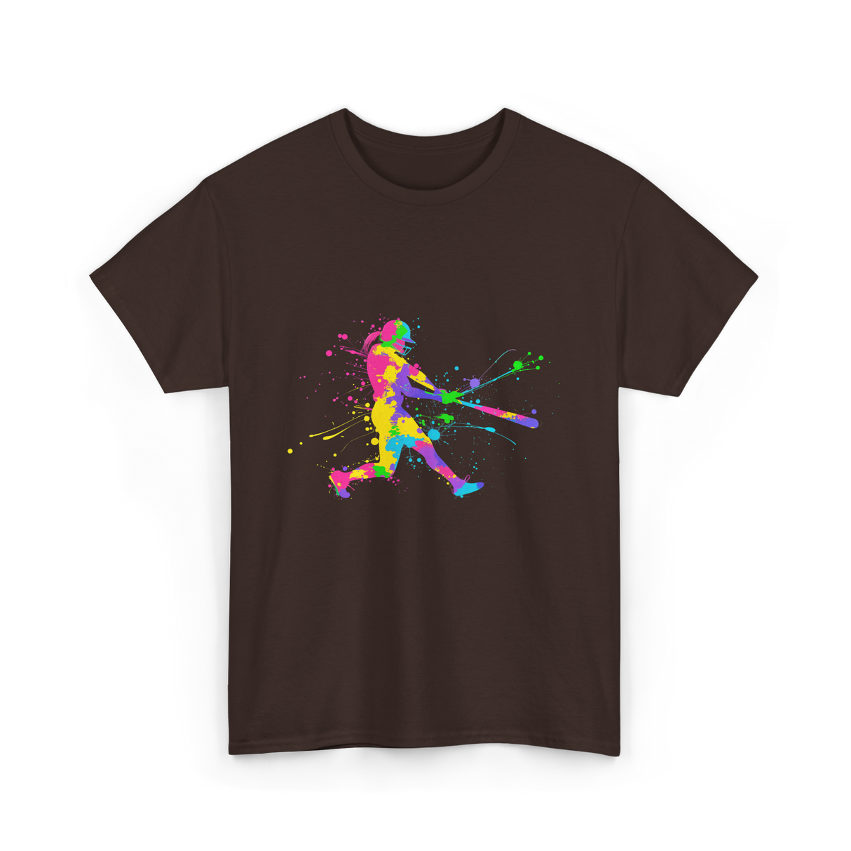 Colorful Softball Player Softball T-Shirt - Dark Chocolate