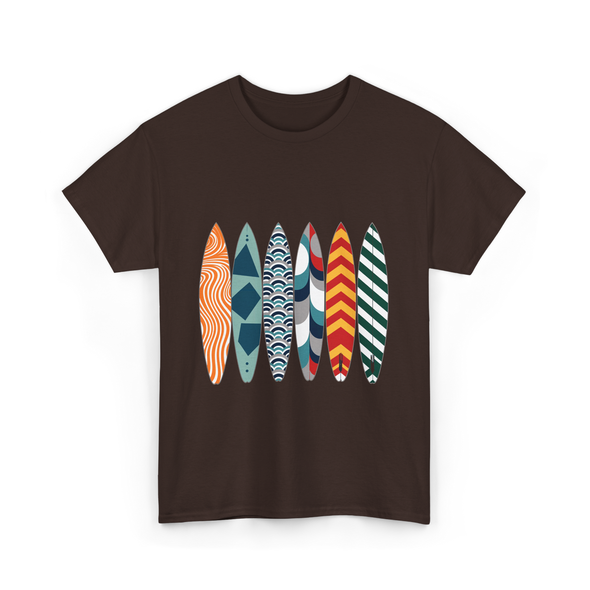 Colorful Surfboards Surfing Art T-Shirt - Dark Chocolate