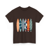 Colorful Surfboards Surfing Art T-Shirt - Dark Chocolate