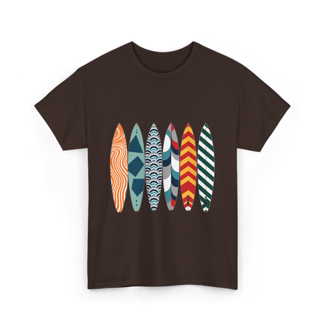 Colorful Surfboards Surfing Art T-Shirt - Dark Chocolate