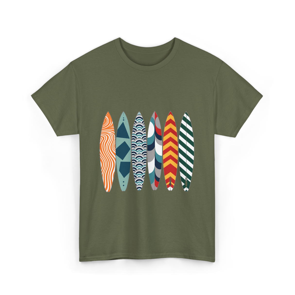 Colorful Surfboards Surfing Art T-Shirt - Military Green