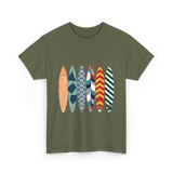 Colorful Surfboards Surfing Art T-Shirt - Military Green