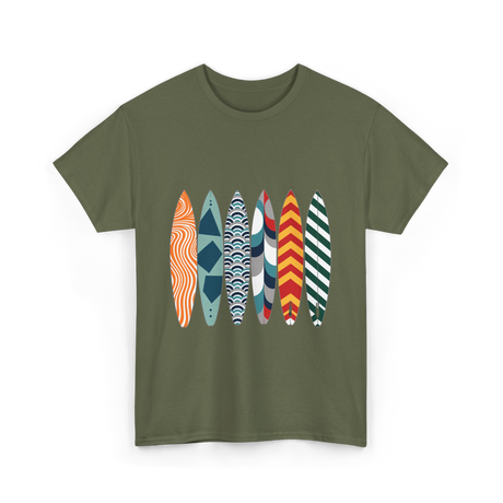 Colorful Surfboards Surfing Art T-Shirt - Military Green