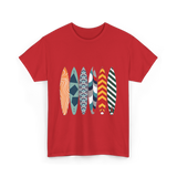 Colorful Surfboards Surfing Art T-Shirt - Red