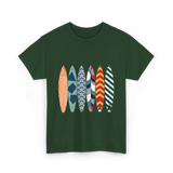 Colorful Surfboards Surfing Art T-Shirt - Forest Green