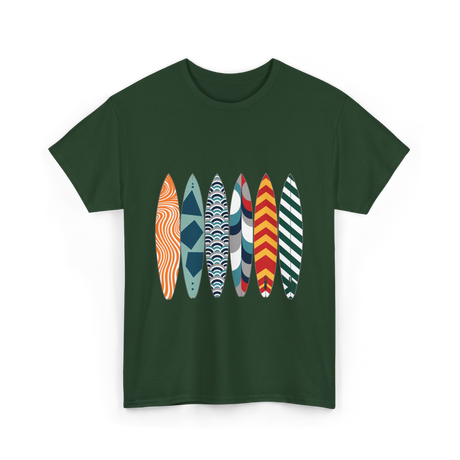 Colorful Surfboards Surfing Art T-Shirt - Forest Green