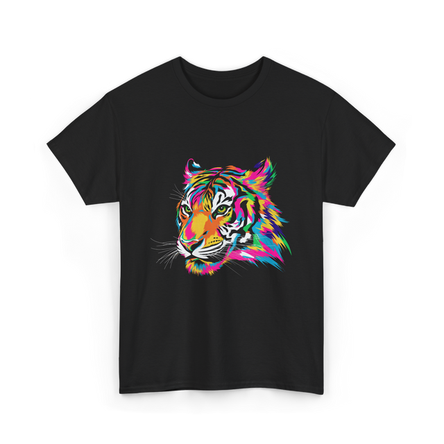 Colorful Tiger Art Animals T-Shirt - Black