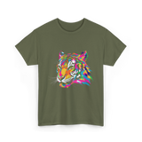 Colorful Tiger Art Animals T-Shirt - Military Green