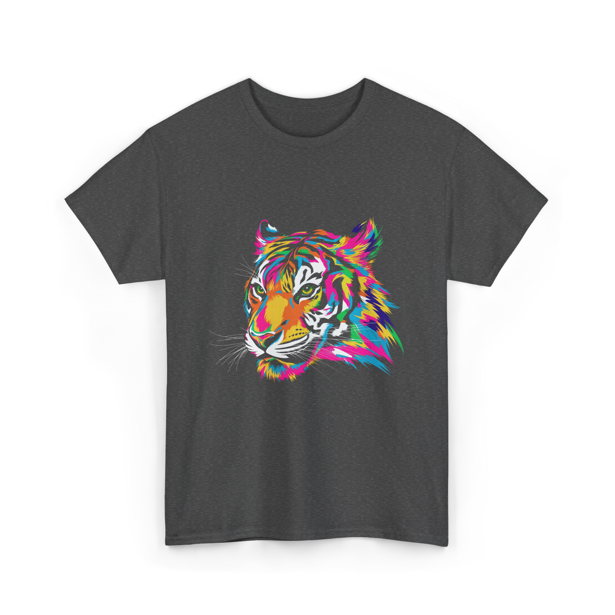 Colorful Tiger Art Animals T-Shirt - Dark Heather