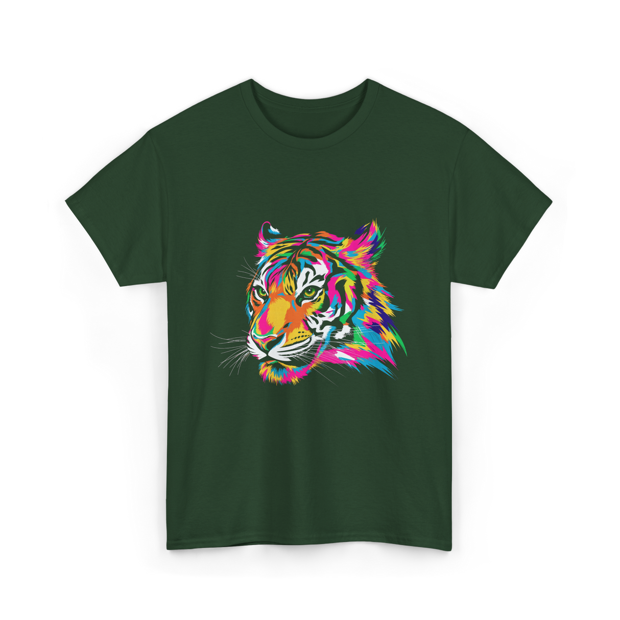 Colorful Tiger Art Animals T-Shirt - Forest Green