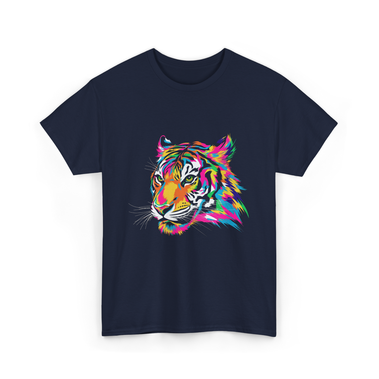 Colorful Tiger Art Animals T-Shirt - Navy