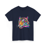 Colorful Tiger Art Animals T-Shirt - Navy