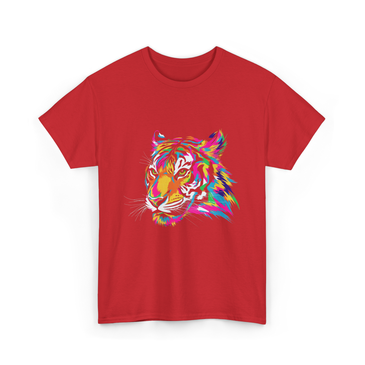 Colorful Tiger Art Animals T-Shirt - Red